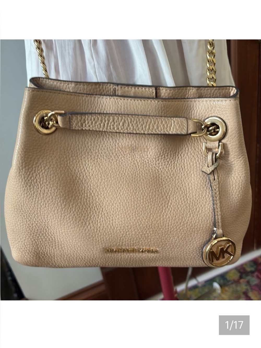 Michael Kors   Convertible Crossbody shoulder bag  pebbled leather khaki tan EUC